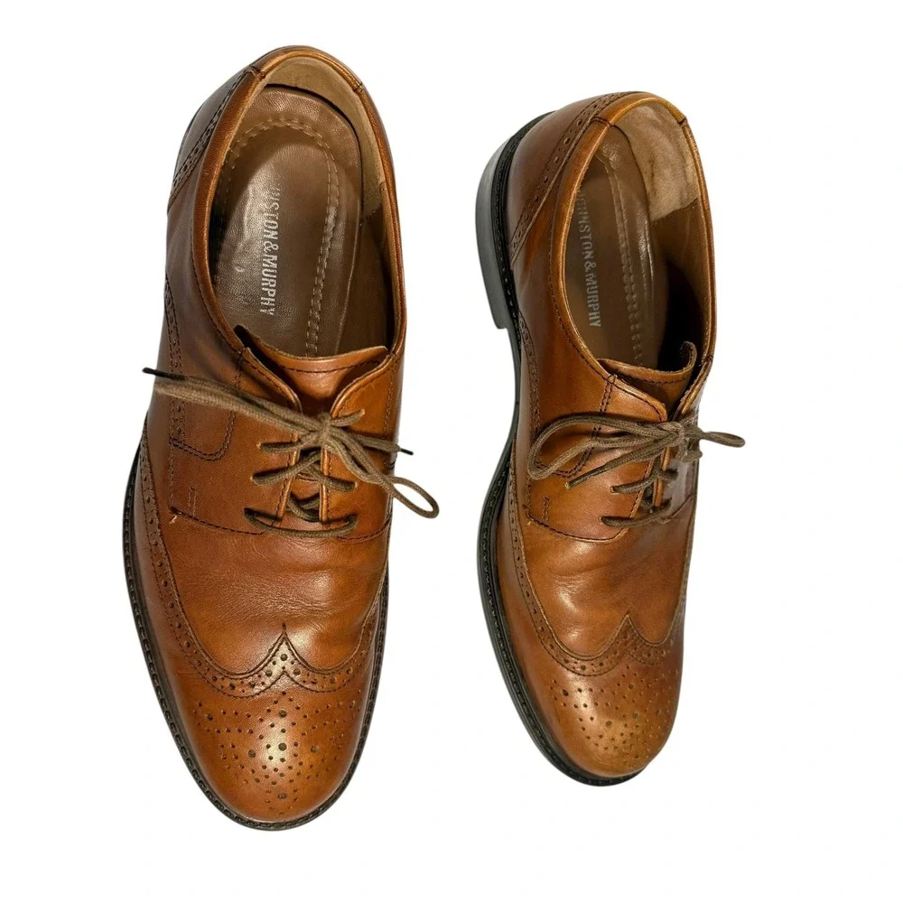 Johnston & Murphy 20-1862 Tabor Brown Leather Wingtip Shoes Mens Size 11 1/2 M